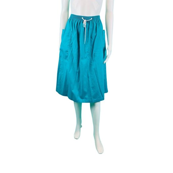 Vintage 1980s Turquoise Skirt Elastic Waist Large Pocket 1950s Style Summer - Picture 1 of 10
